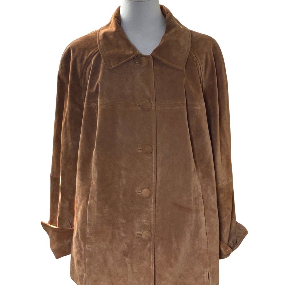 Preston & York Brown Suede Leather Barn Jacket Button Front Plus 2X